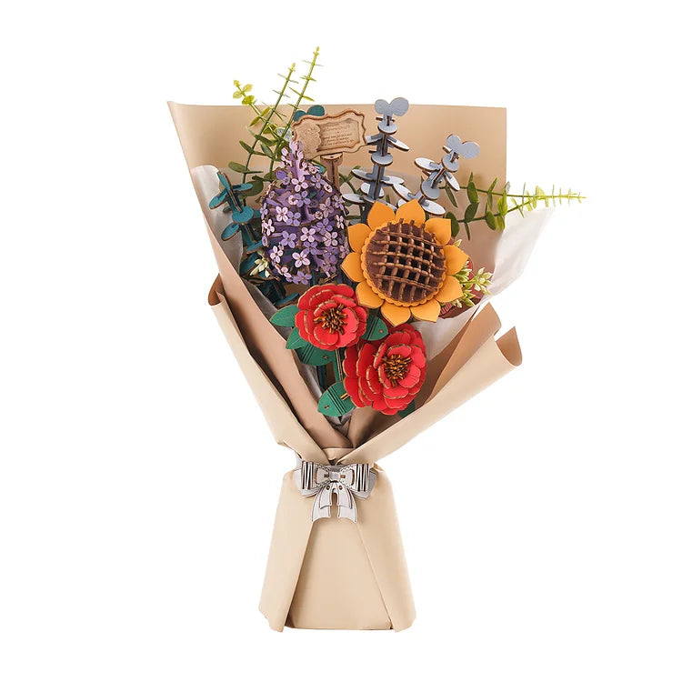 Puzzle 3D en bois avec bouquet de fleurs en bois à faire soi-même de Rowood | Robotime Online