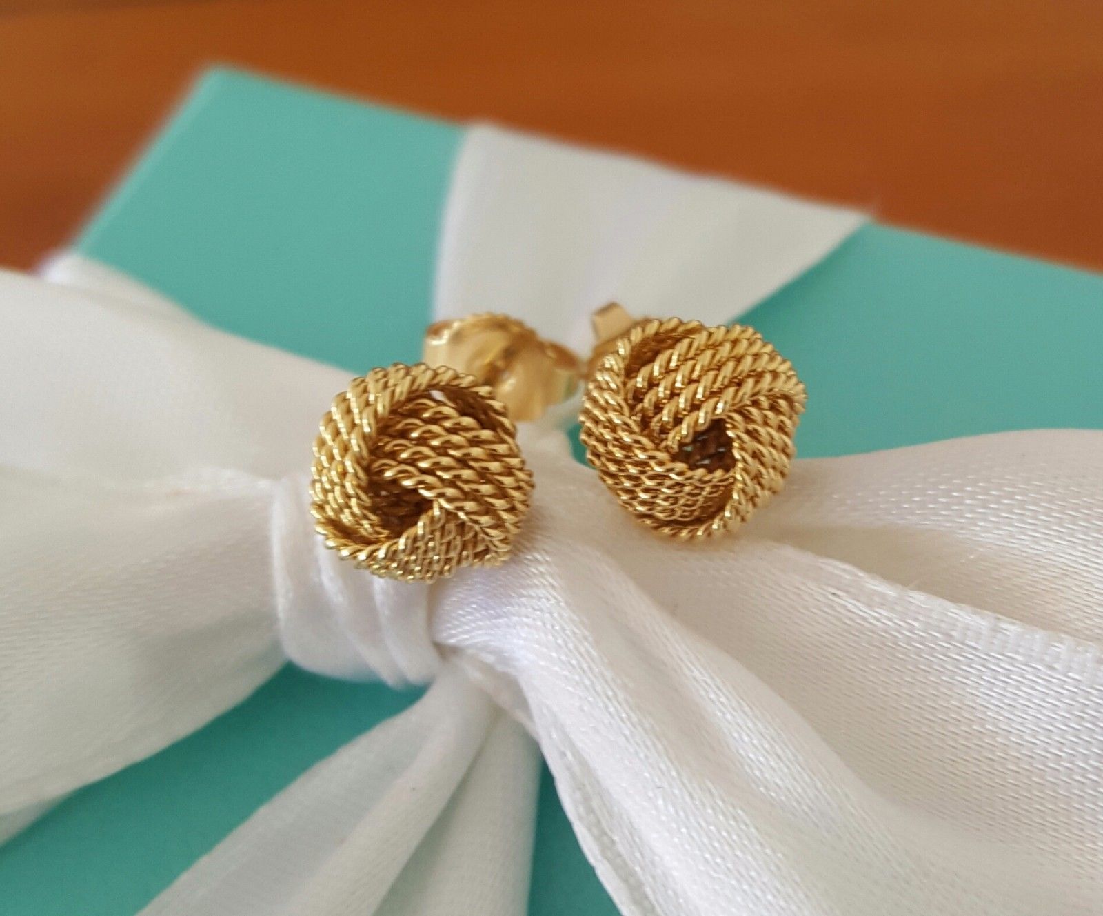 Tiffany & Co. 18ct Yellow Gold Knot Earrings with Gift Receipt and Pac