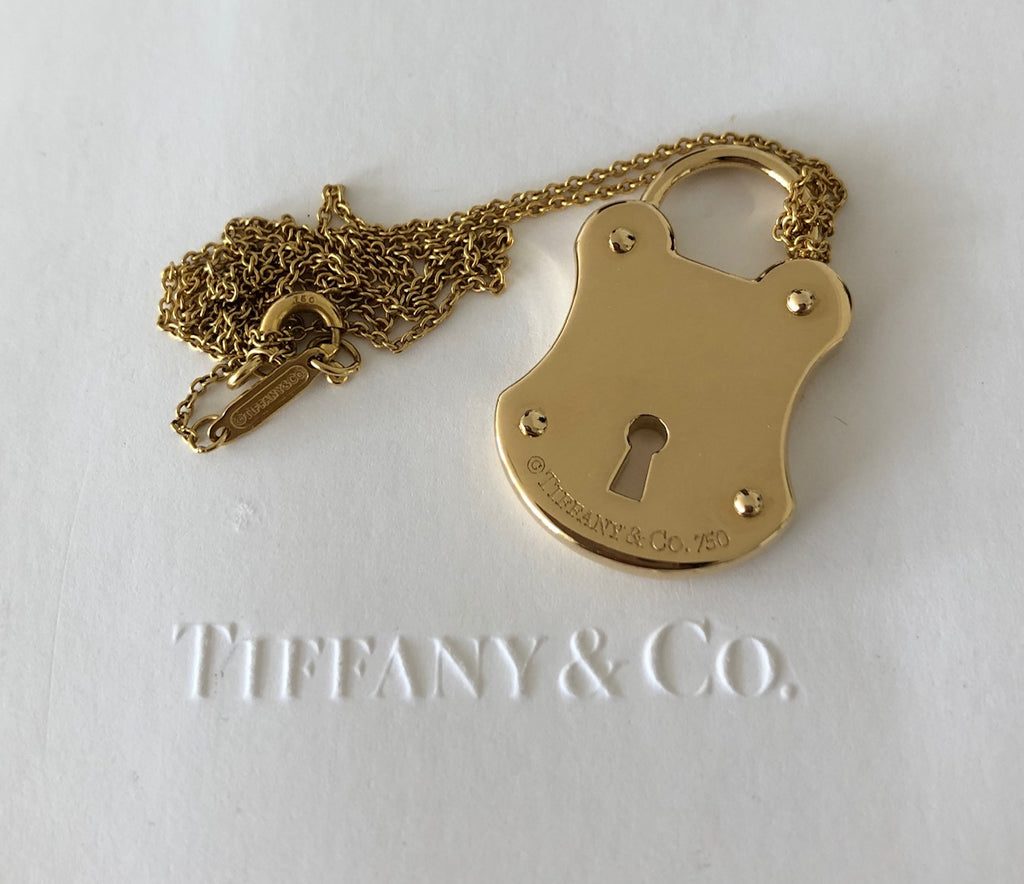 Tiffany & Co. Solid 18ct Gold and Diamond Lock Pendant 14.06 grams 16 ...