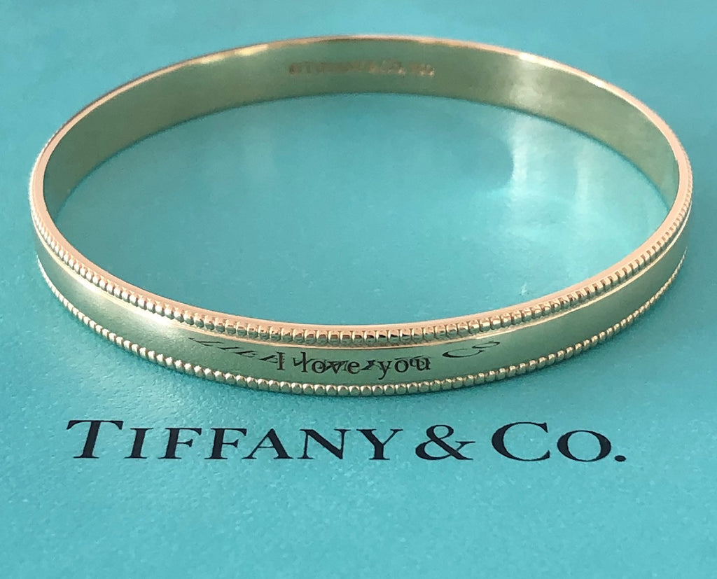 Tiffany & Co. Solid 18ct Yellow Gold Vintage I LOVE YOU Milgrain Brace ...