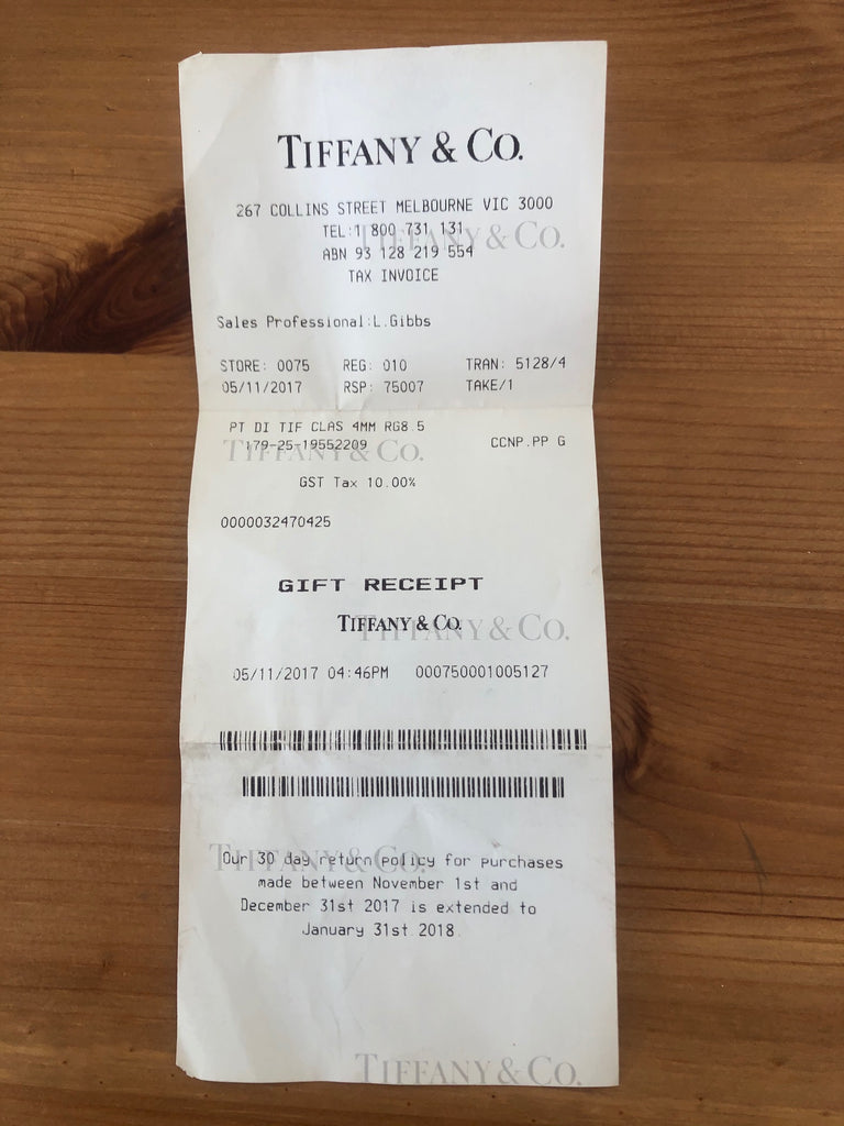 tiffany and co receipt