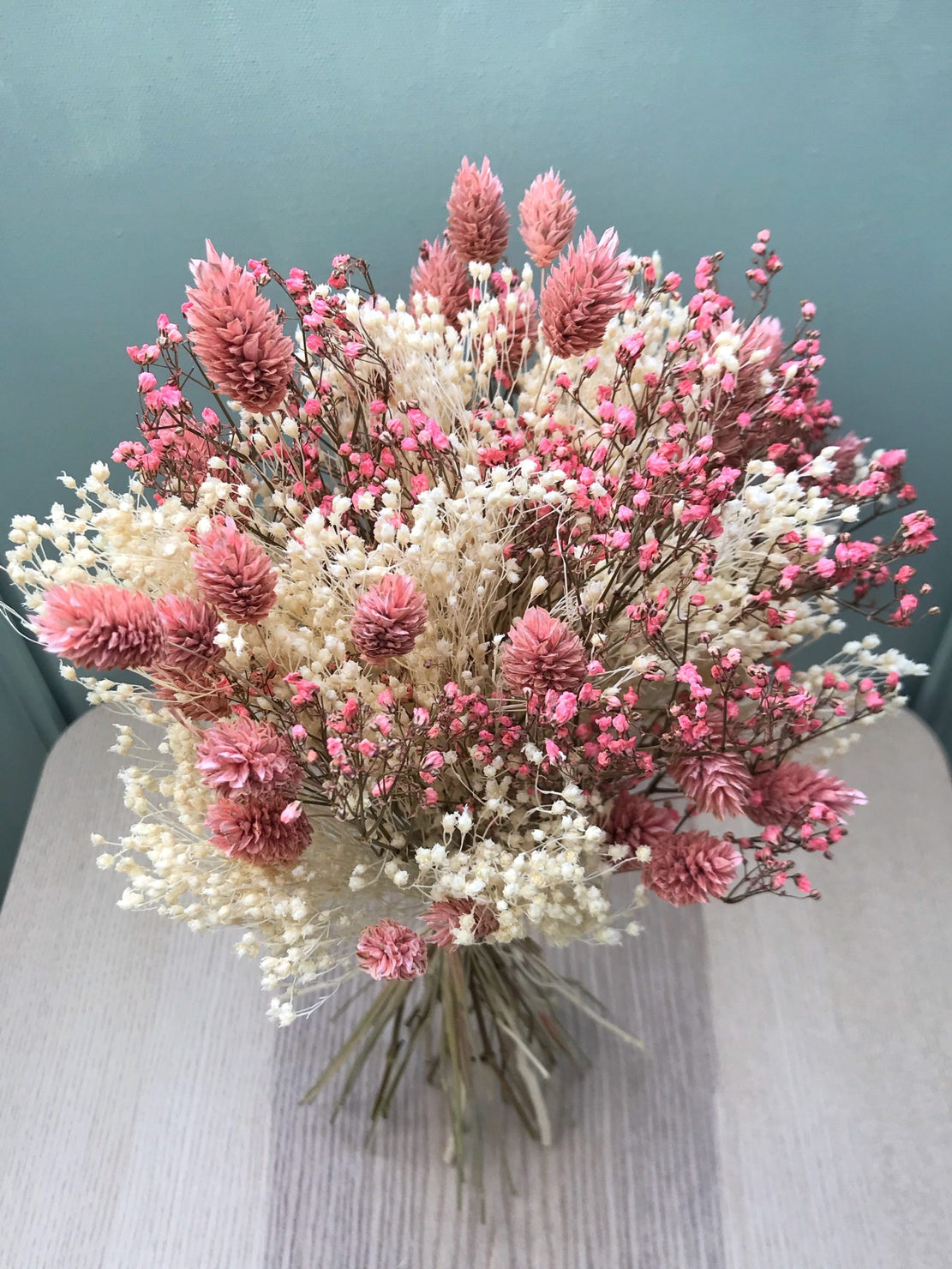 Bouquet de fleurs séchées naturelles avec gypsophile rose et phalaris rose  - Bouquet 