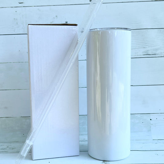 Blank Sublimation STRAIGHT 20oz Skinny Tumbler with Metal Straw