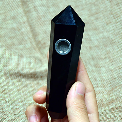 black obsidian crystal smoking pipe