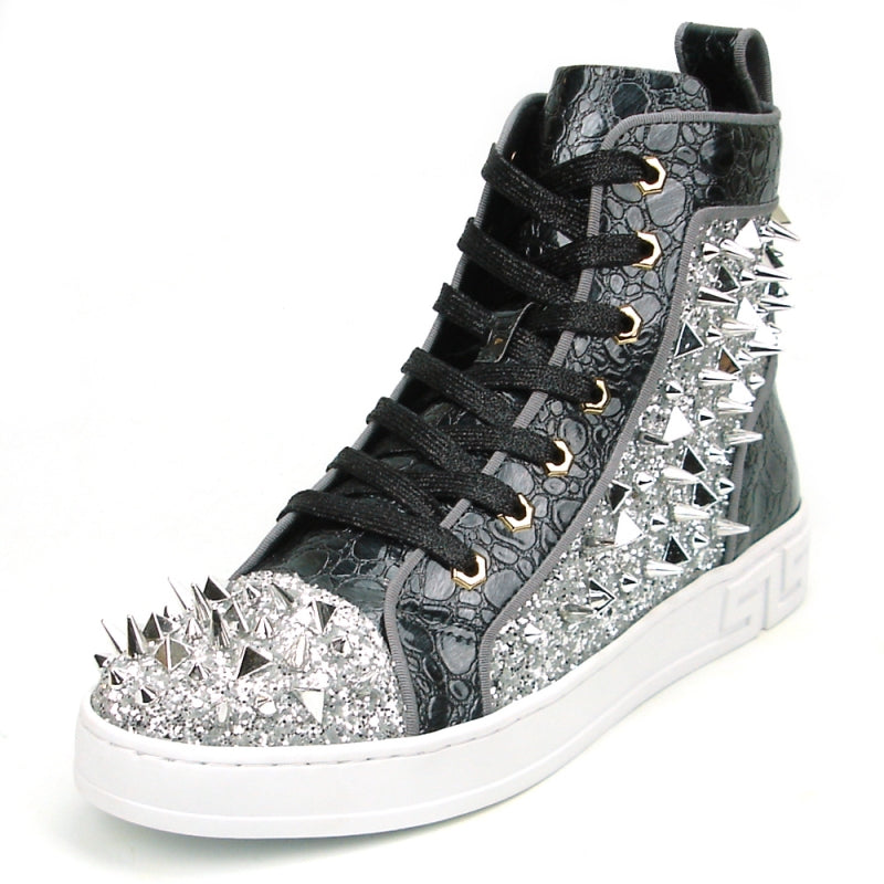 FI-2369 Black Gold Spikes High Top Sneakers – Unique Design Menswear