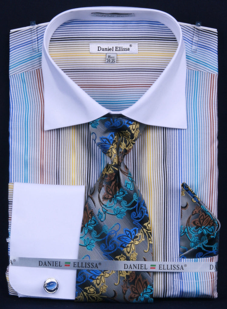 Fratello French Cuff Dress Shirt FRV4122P2 Blue – Unique Design Menswear