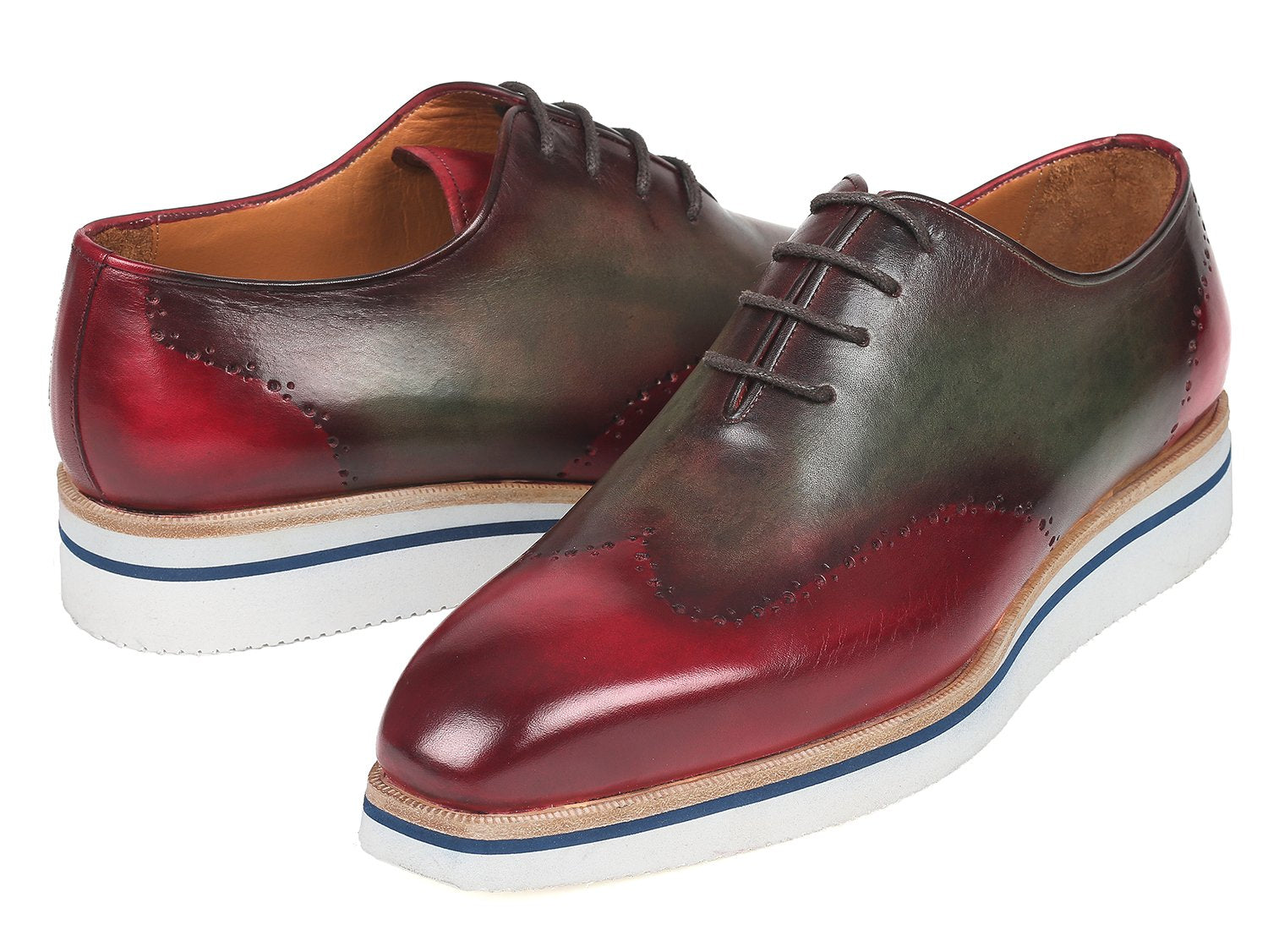 Paul Parkman Smart Casual Wingtip Oxfords Bordeaux & Green - 187-BRD-G –  Unique Design Menswear