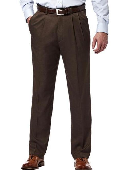 Vinci Regular Leg Pleated Pre-Hemmed With Cuffs Dress Pants (Brown) OP ...