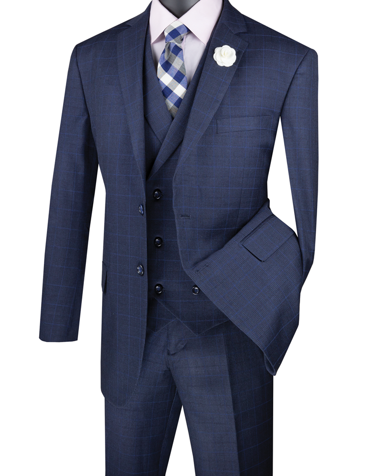 M7182-NP-PK: Blue Modern Fit 3 Piece Suit