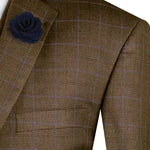Vinci Regular Fit Glen Plaid 2 Button 3 Piece Suit (Burgundy) V2RW