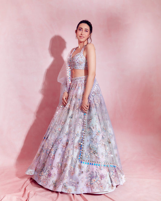 Blush Pink Thread Embroidered Lehenga | Lashkaraa