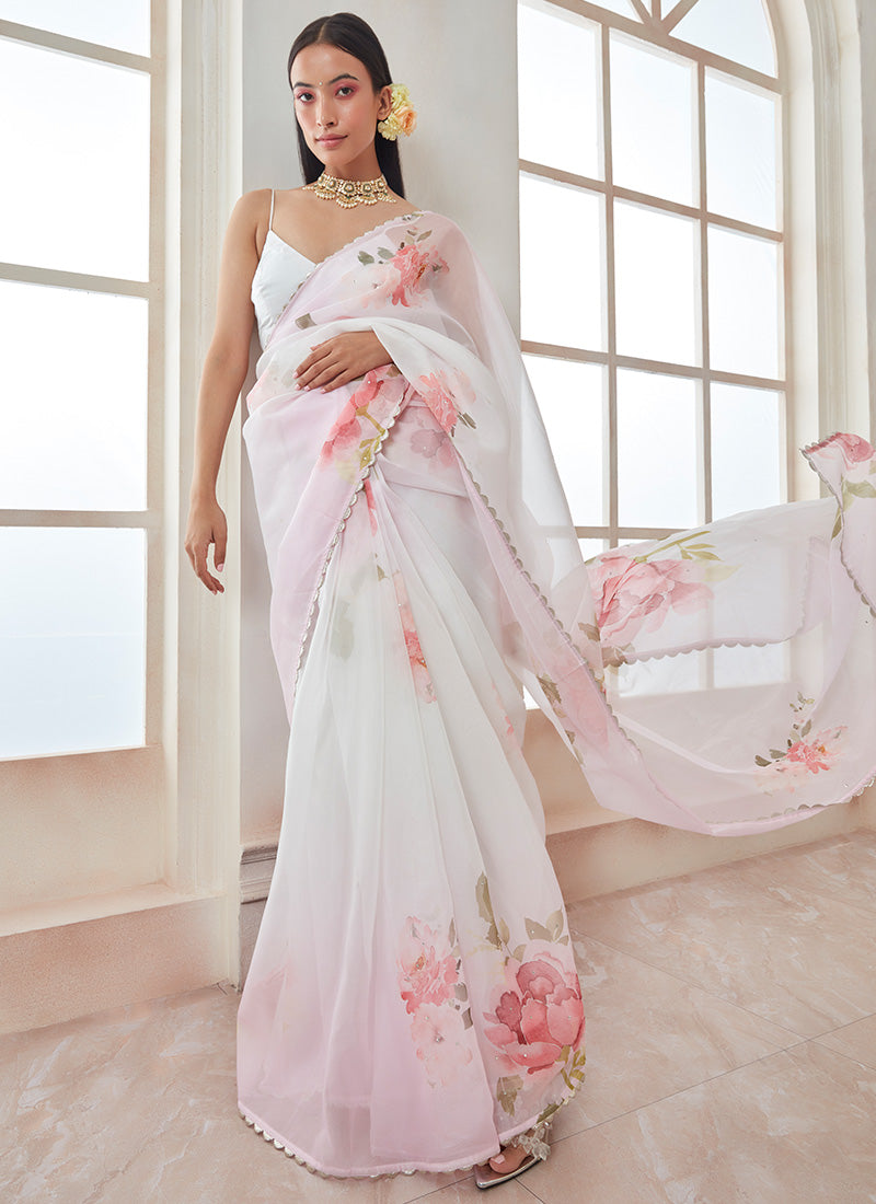 Ombre Organza Floral Printed Saree with Sequins - SAEG3024 from...