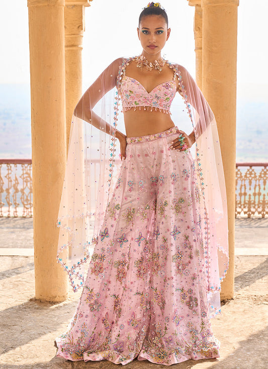 Light Pink Embellished Chiffon Lehenga – Lashkaraa