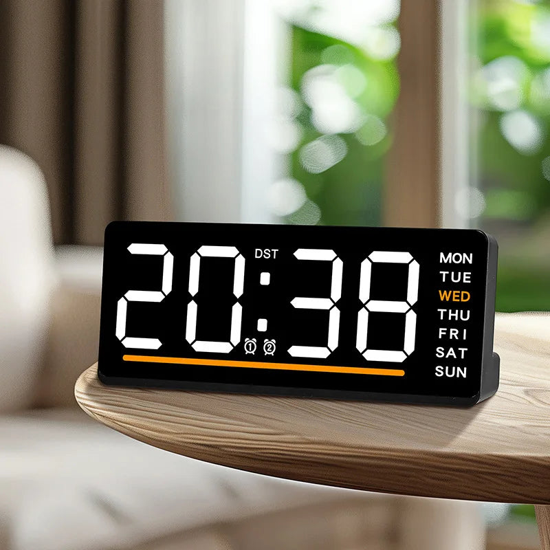 Digital LED Alarm Clock Date TEMP Brightness Adjustment Electronic Clock Kids Bedside Mute Snooze Clock 12/24H USB Powered