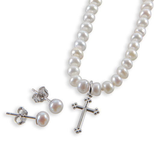 Pearl Necklace with Silver Cross – Nialaya