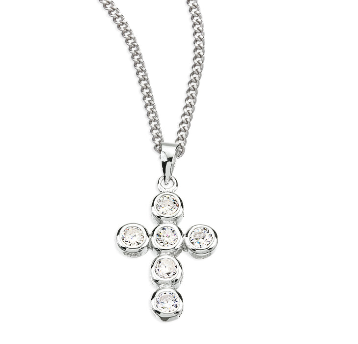 Sterling Silver Cross with 6 Round CZ Settings - Z393018