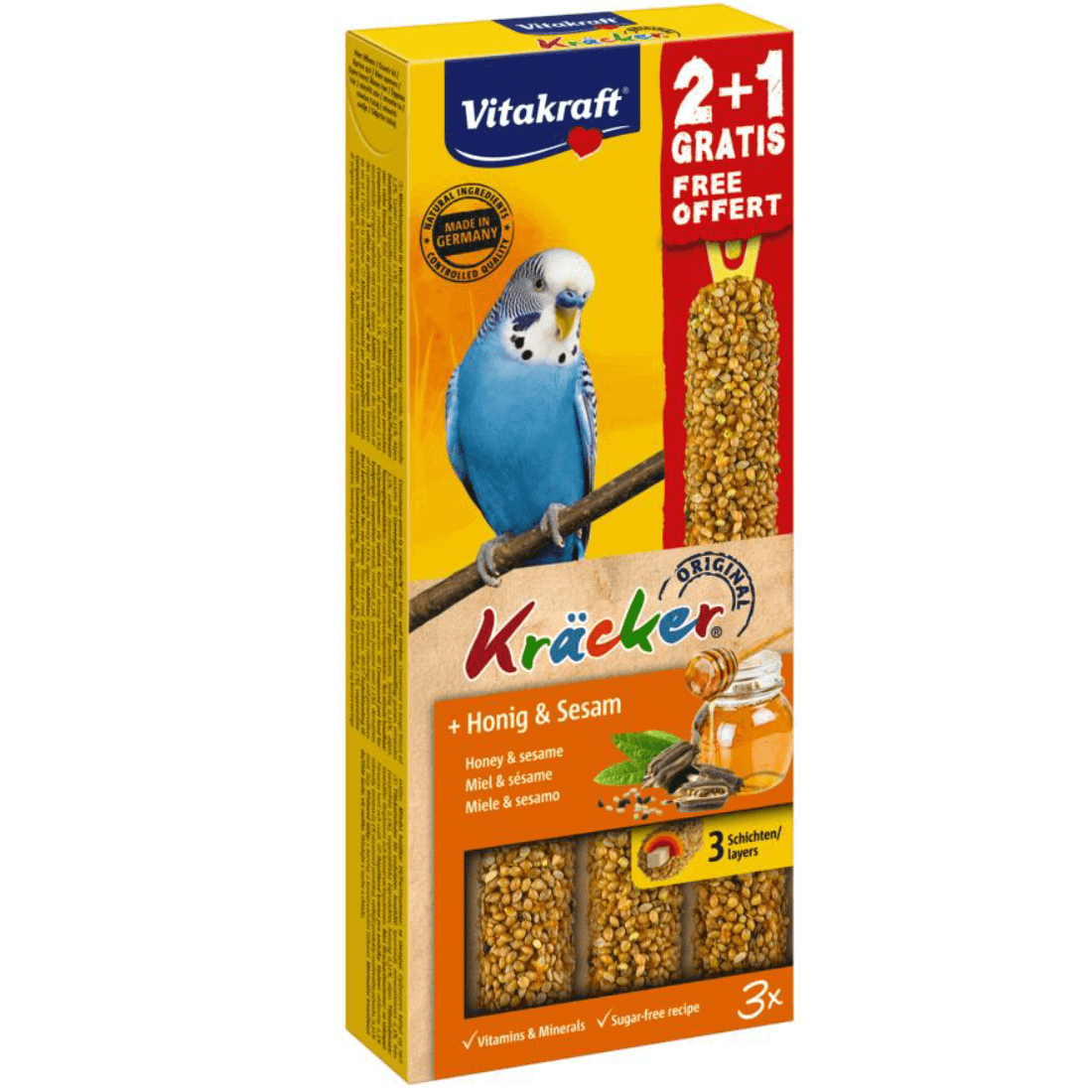 Baton pentru perusi Vitakraft Kracker Miere 60gr+30gr Gratis