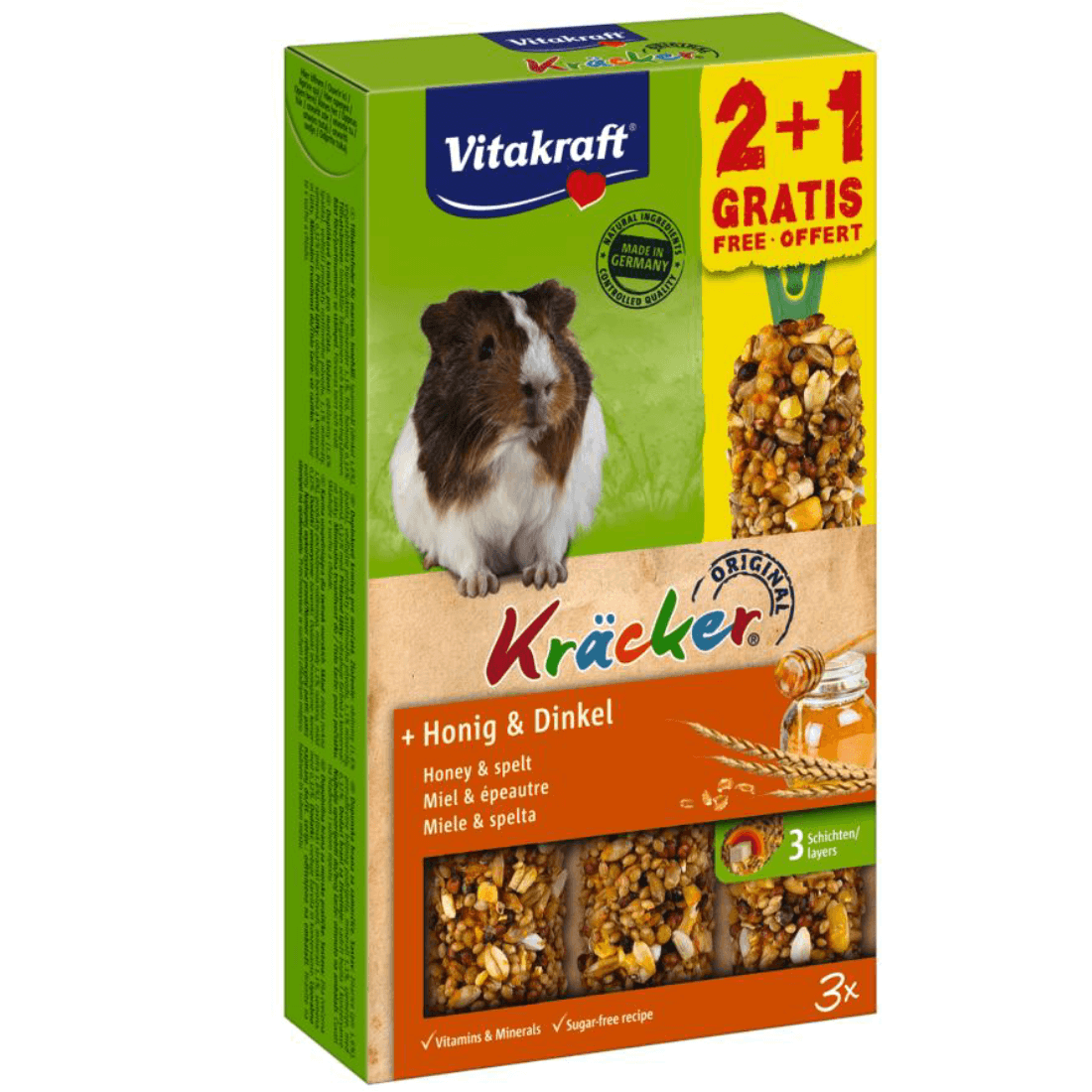 Baton pentru porcusori de Guineea Vitakraft Kracker Miere & Grau 112gr +56gr Gratis