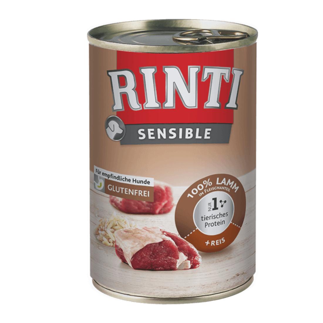 Hrana umeda pentru caini Rinti Sensible cu miel si orez 400 g