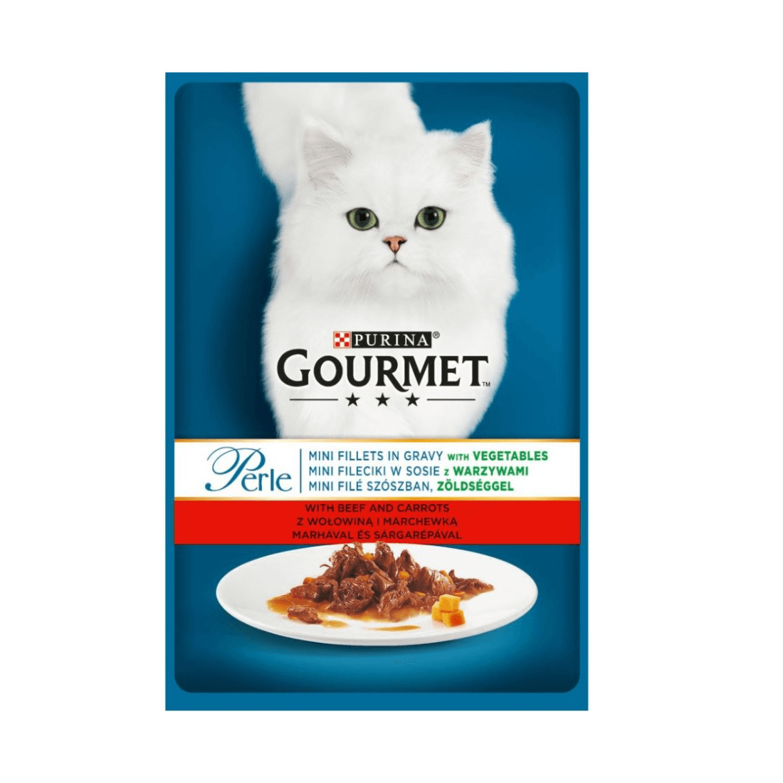 Hrana umeda pentru pisici Gourmet Perle Carne si Morcovi 85gr