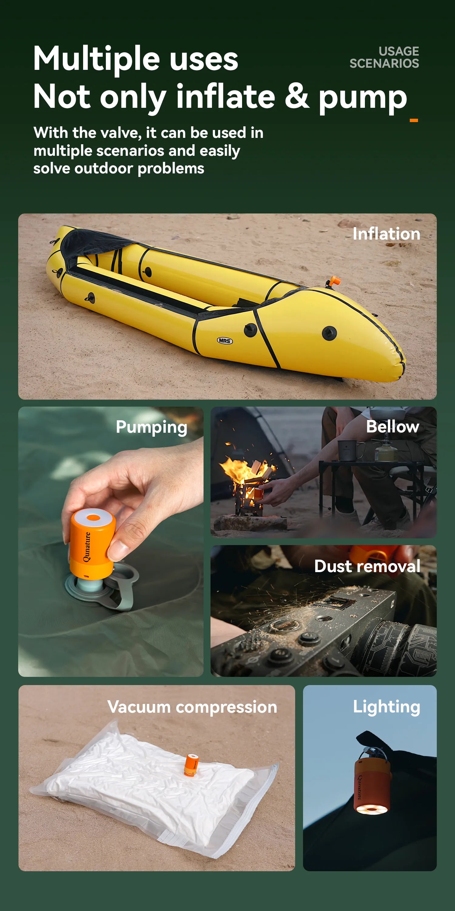 This mini electric air pump can also be used as a camping light and outdoor fire