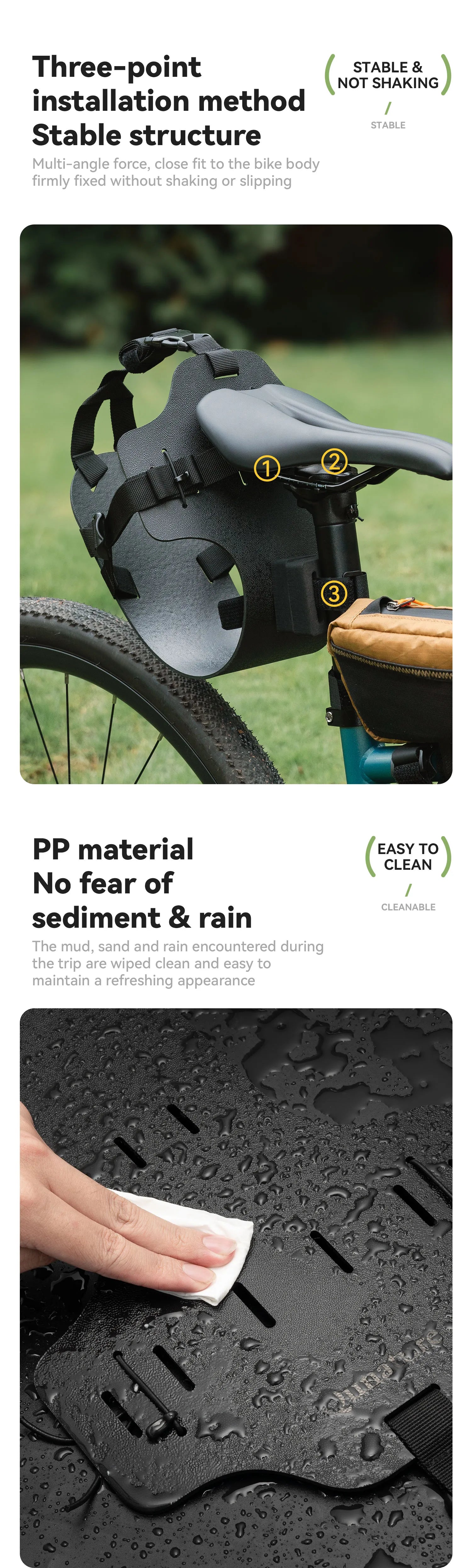 This black rear bag bracket is waterproof and anti-sand, with a three-point installation structure, stable and firm