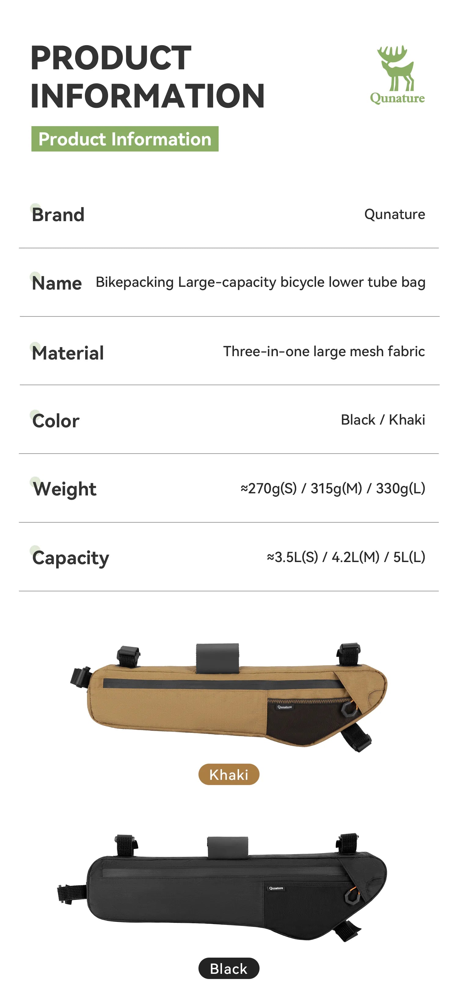 This down tube bike bag is available in a variety of colors and capacities