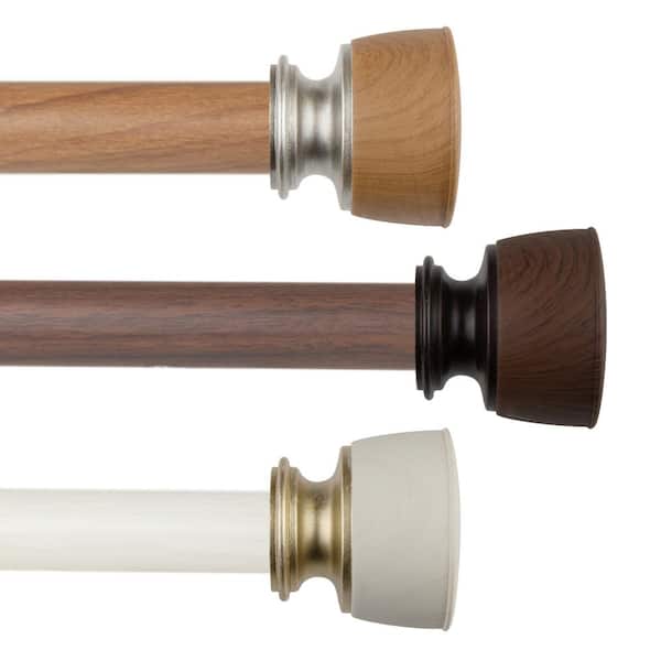 1" dia Adjustable Single Faux Wood Curtain Rod 28-48 inch in Chestnut with Jacoby Finials