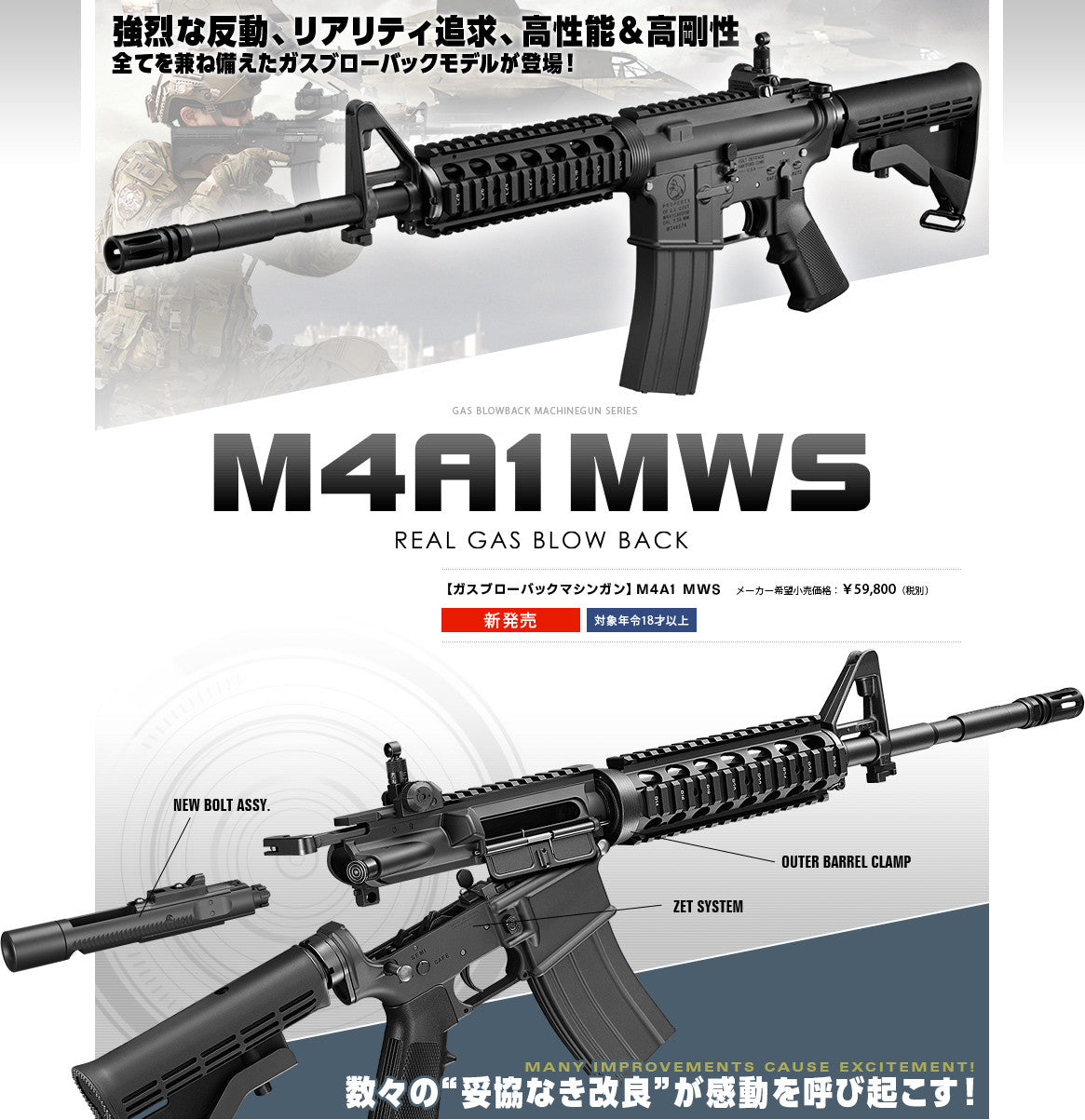 東京マルイ GBB M4 MWS プチカスタム仕様 高初速 ドットサイト付属 ...