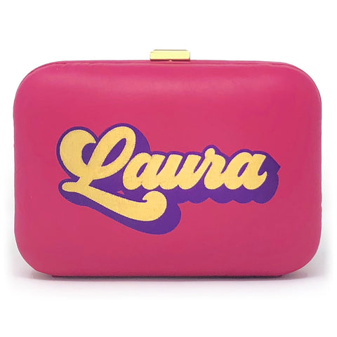 Personalized pink clutch front view