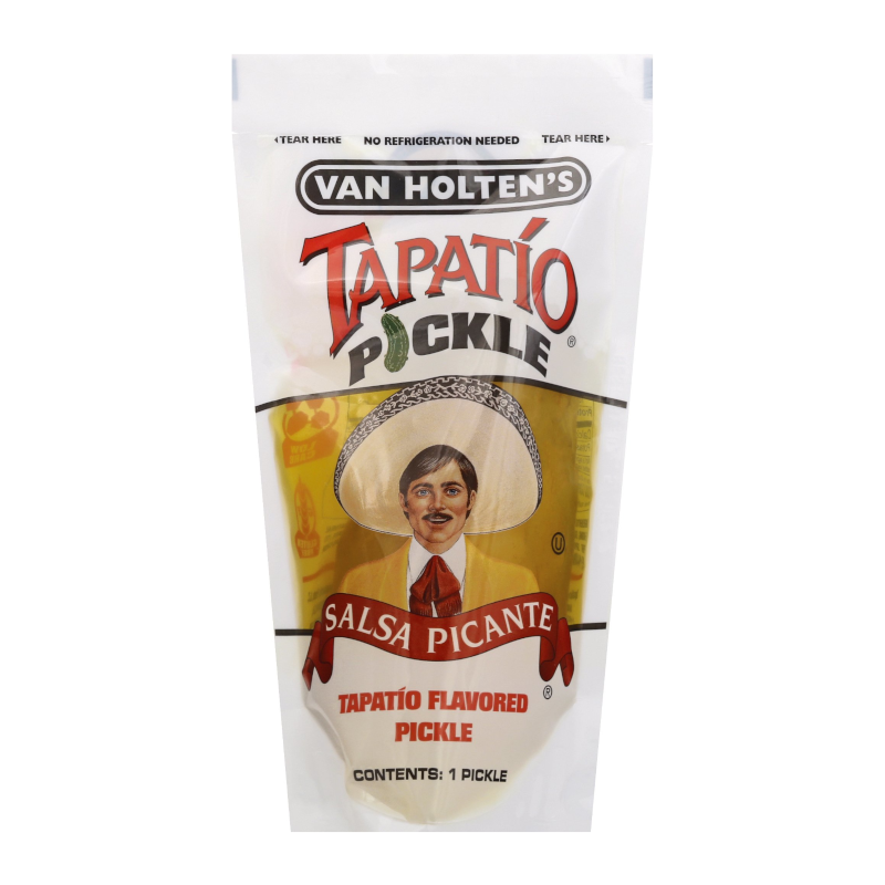 Se Van Holtens Jumbo Tapatio Pickle In-a-Pouch hos SlikWorld