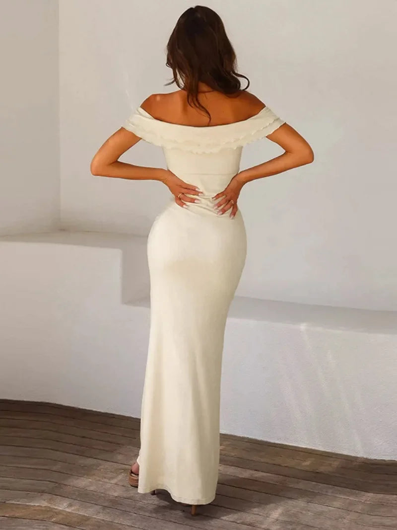 Apricot Off Shoulder Bodycon Party Dress for Women's Summer - Image 4