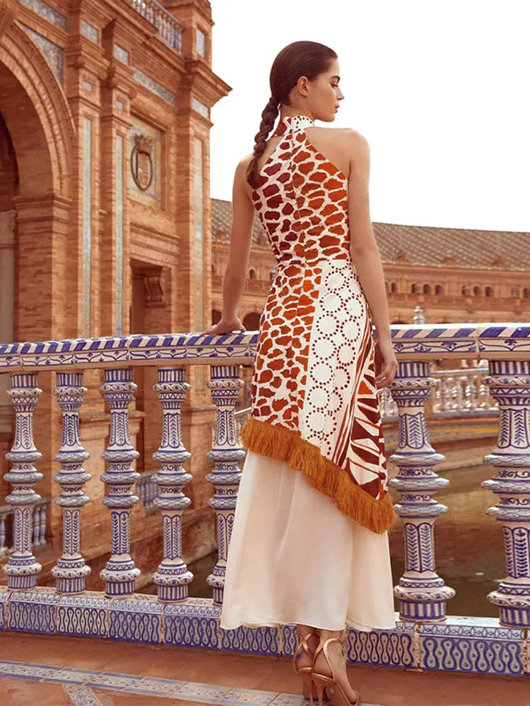 Patchwork Halter Dress: Trendy Off-Shoulder Sleeveless Streetwear for Women - Image 4