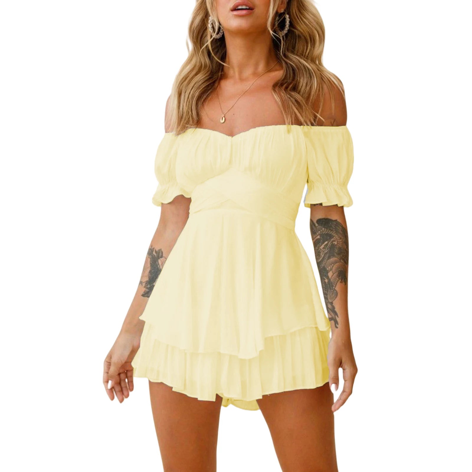 Off-shoulder Ruffle Short Romper for Summer Party and Club - Image 12
