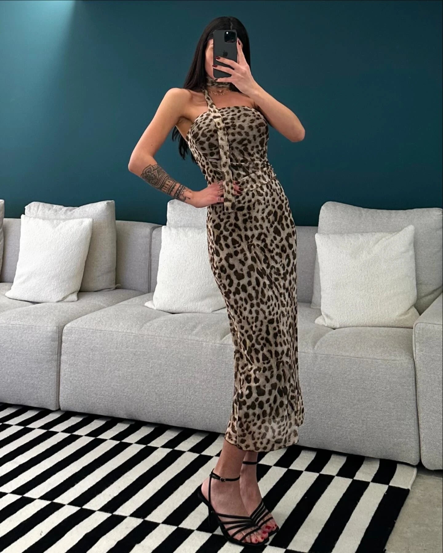 Leopard Print Strapless Tank Top and Long Skirt Set