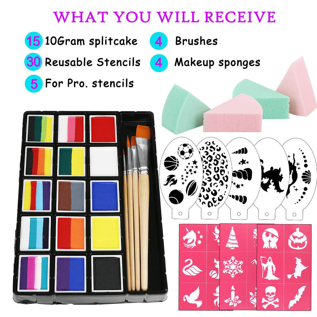 Tomshine Professional Face & Body Painting Kit 10 Colors Rainbow Water  Activated Paints Split Cakes Palette Makeup Facepaints with Brush &  Hypoallergenic for Costume Party Festival Art Supplies 