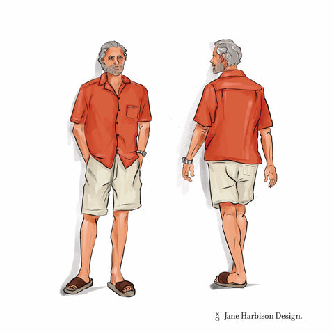Men Camp Collar or Cuban shirt sewing pattern for summer BBQ