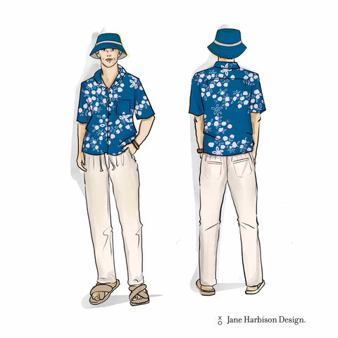 Men's Camp Collar Shirt sewing pattern for summer holiday