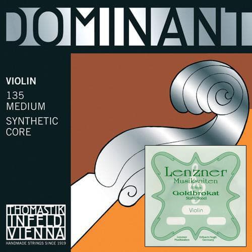  Dominant Custom Violin String Set with Loop-End Goldbrokat E - 4/4 Size - Medium Gauge 