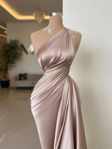 A full-length pink gown