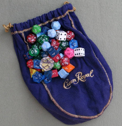 Crown Royal bag used to store dice