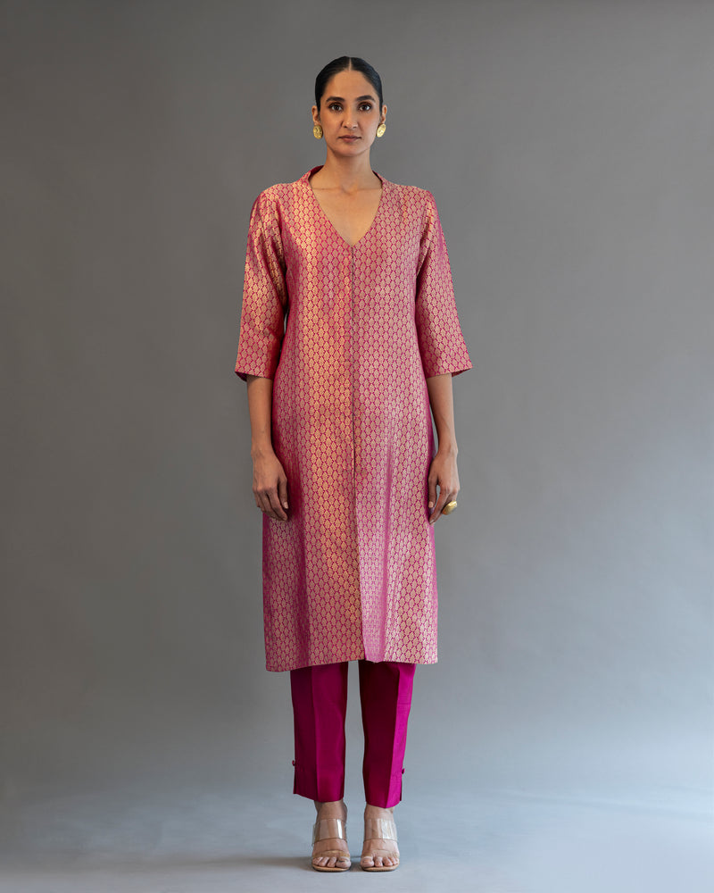 Red-Rani Pink Brocade Banarasi Handloom Suit Set with Hand-embroidered -  Tilfi
