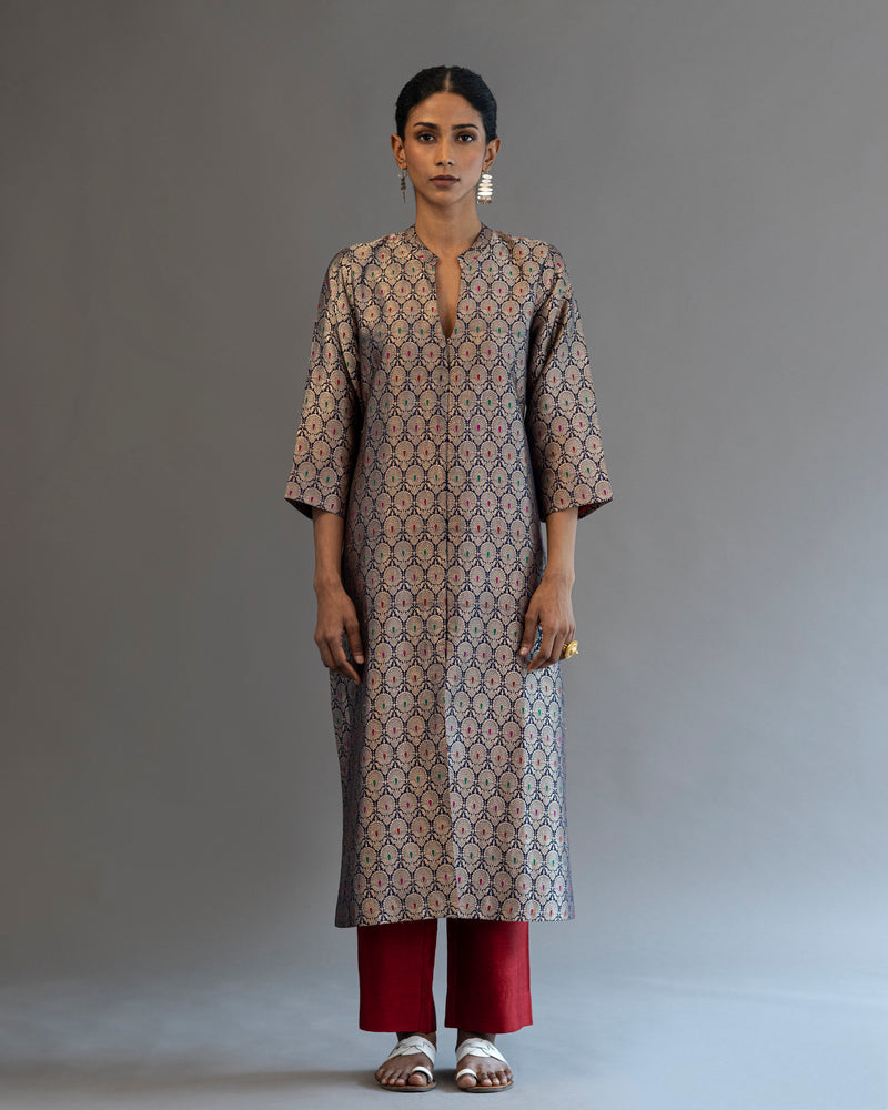 Grey Woven Banarasi Silk Salwar Suit