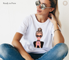 Stylish woman wearing girl boss coffee design shirt