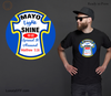 Mayo Light Shine' DTF transfer design, perfect for expressing Christian faith with humor, on black t-shirt