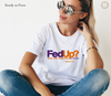 Model wearing white t-shirt with 'FedUP? God Delivers' DTF transfer design | LuxuryDTF