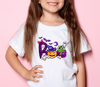 Girl child in white shirt with playful Halloween 'Boo' DTF transfer - LuxuryDTF.com