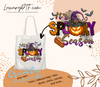 White tote bag featuring easy-to-apply 'Spooky Season' DTF transfer - LuxuryDTF.com