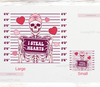 "I steel hearts" valentine skeleton DTF transfer | ready to press in seconds | fun retro skeleton design holding a sign written on it "I steel Hearts" with a pink Benny | luxurydtf.com 