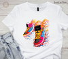 White shirt featuring fun DTF transfer design for sneakers